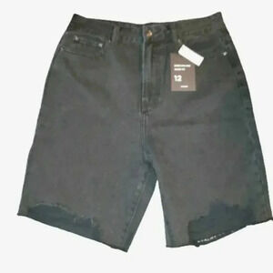 High-Rise Black Distressed Jeans Shorts Size 12